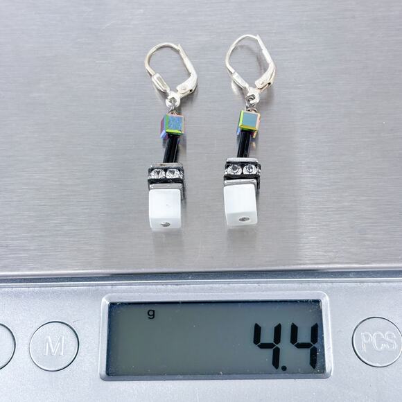 Estate Sterling Silver 925 Geometric Crystal Leverback Earrings - Picture 7 of 7